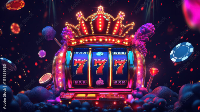 A vibrant and eye-catching casino banner for "King Slots 777" on a dark background, featuring the name and graphics symbolizing slot machines and exciting jackpots.