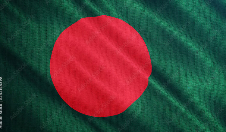 Bangladesh flag is waving 3D animation. Symbol of Bangladesh national on fabric cloth 3D rendering in full perspective.