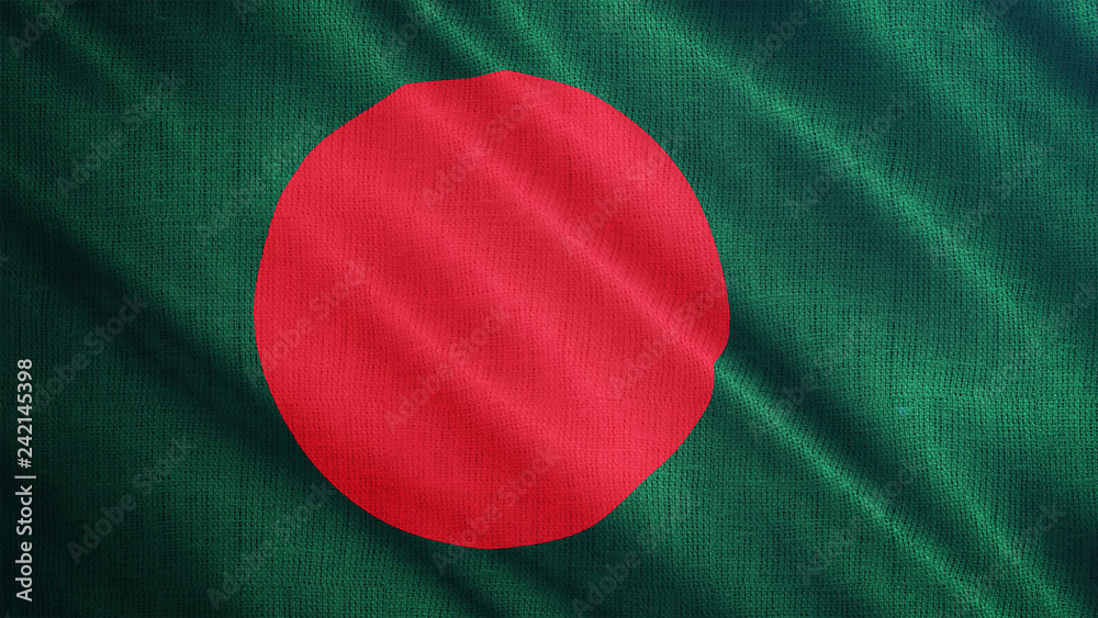 Bangladesh flag is waving 3D animation. Symbol of Bangladesh national on fabric cloth 3D rendering in full perspective.